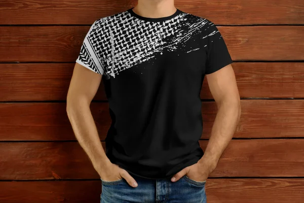 Palestine Keffiyeh T-shirt - black & white - Image 2
