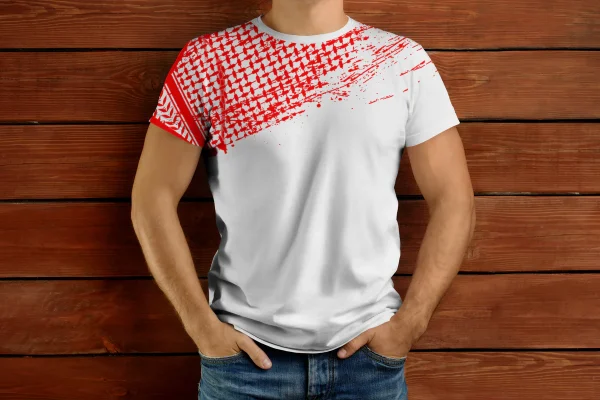 Palestine Keffiyeh T-shirt - black & white - Image 4